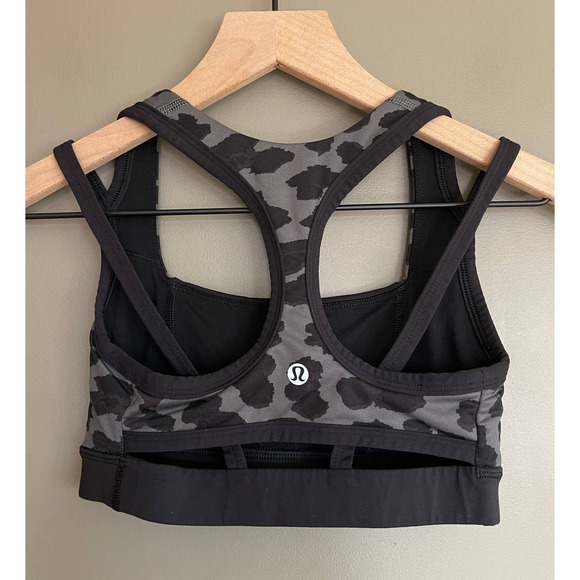 Lululemon Splendour Bra Black Grey Cheetah Print Sz 2 Strappy Back Gym Athletic‎ - Picture 10 of 16
